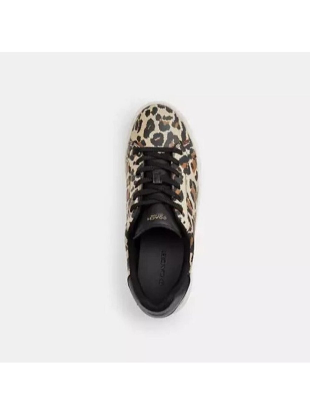 Coach Restored Lowline Low Top Sneakers Women Size 8 Black Beige Leopard Lace Up - Picture 3 of 5